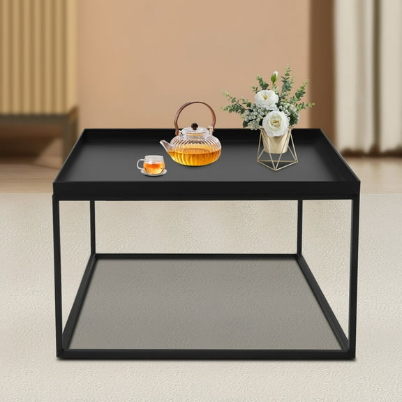 Anqidi 23x23x14Inch Metal Square Coffee Table Modern Black Nightstand End Table Sofa Side Table Tray Storage Shelf for Home Office