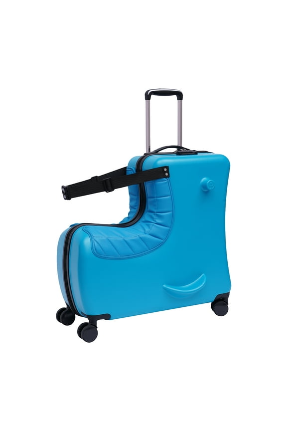 24 Inch Kids Ride On Suitcase Portable Universal Wheels Trolley Luggage Case Horse Shape Children Travel Suitcase with Combination Lock Blue
