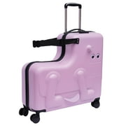 Anqidi 24 Pink Kids Ride On Suitcase Portable Universal Wheel Trolley Luggage Case Cute Dog-Shape Children Travel Suitcase w/Lock