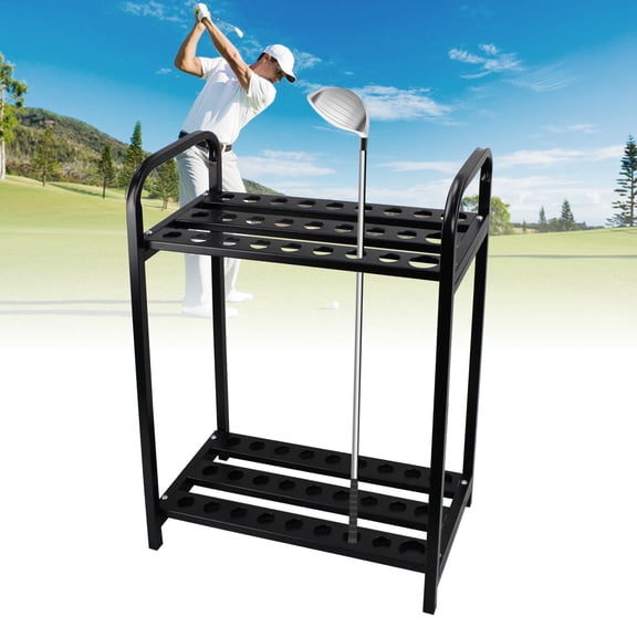 Anqidi 27 Holes Golf Club Holder Golf Clubs Organizer Golf Club Display Stand Golf Putter Rack Floor Metal Cue Storage Shelf Black
