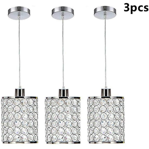 Anqidi 3 Pack Modern Crystal Chandelier Clear LED Adjustable Pendant Lamp Ceiling Light for Kitchen Dining Room 6.3" x 54.5" E12