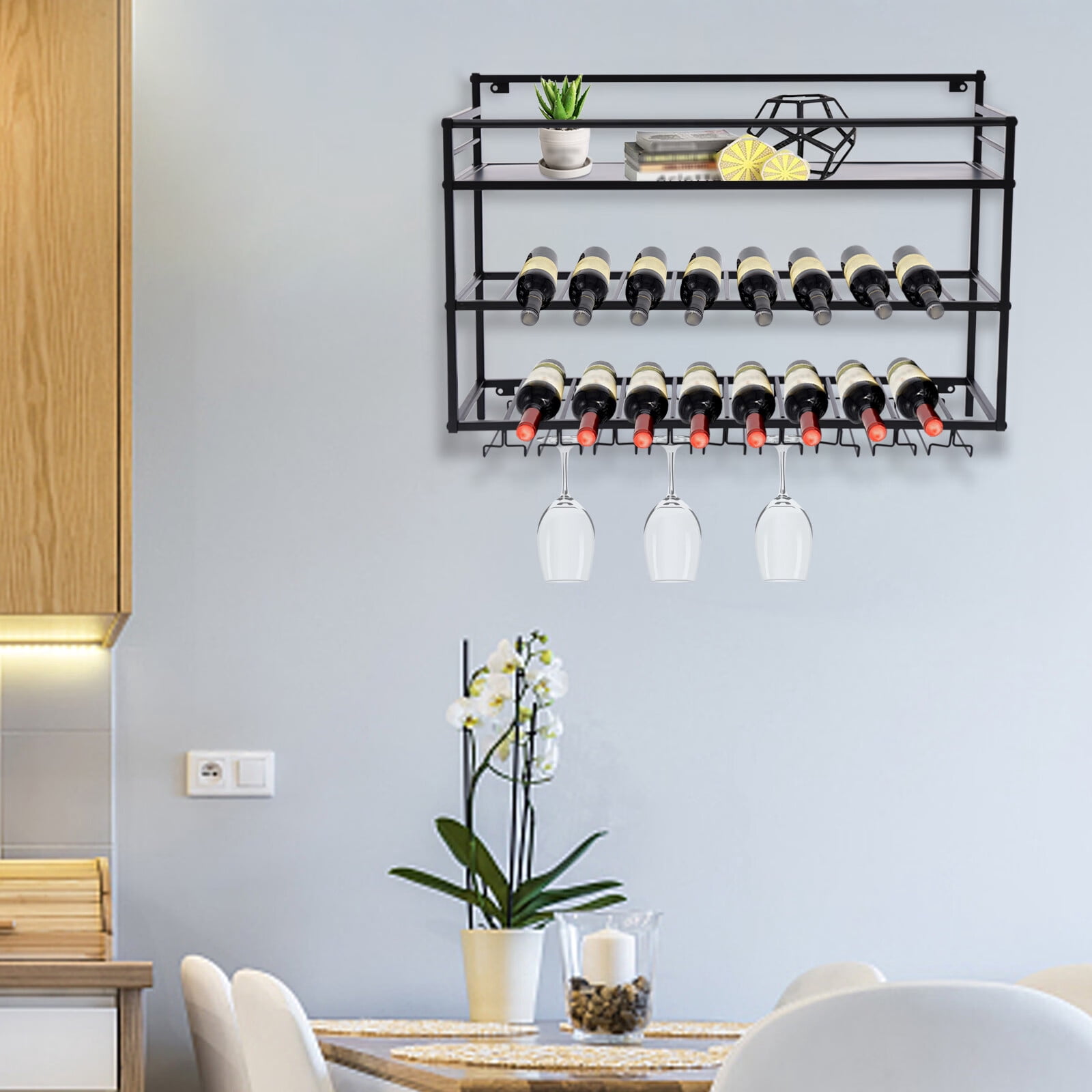 Cafe Center Rack Anqidi 3-Tier Wall-Mounted Wine Rack with Hook Metal Hanging Wine ...