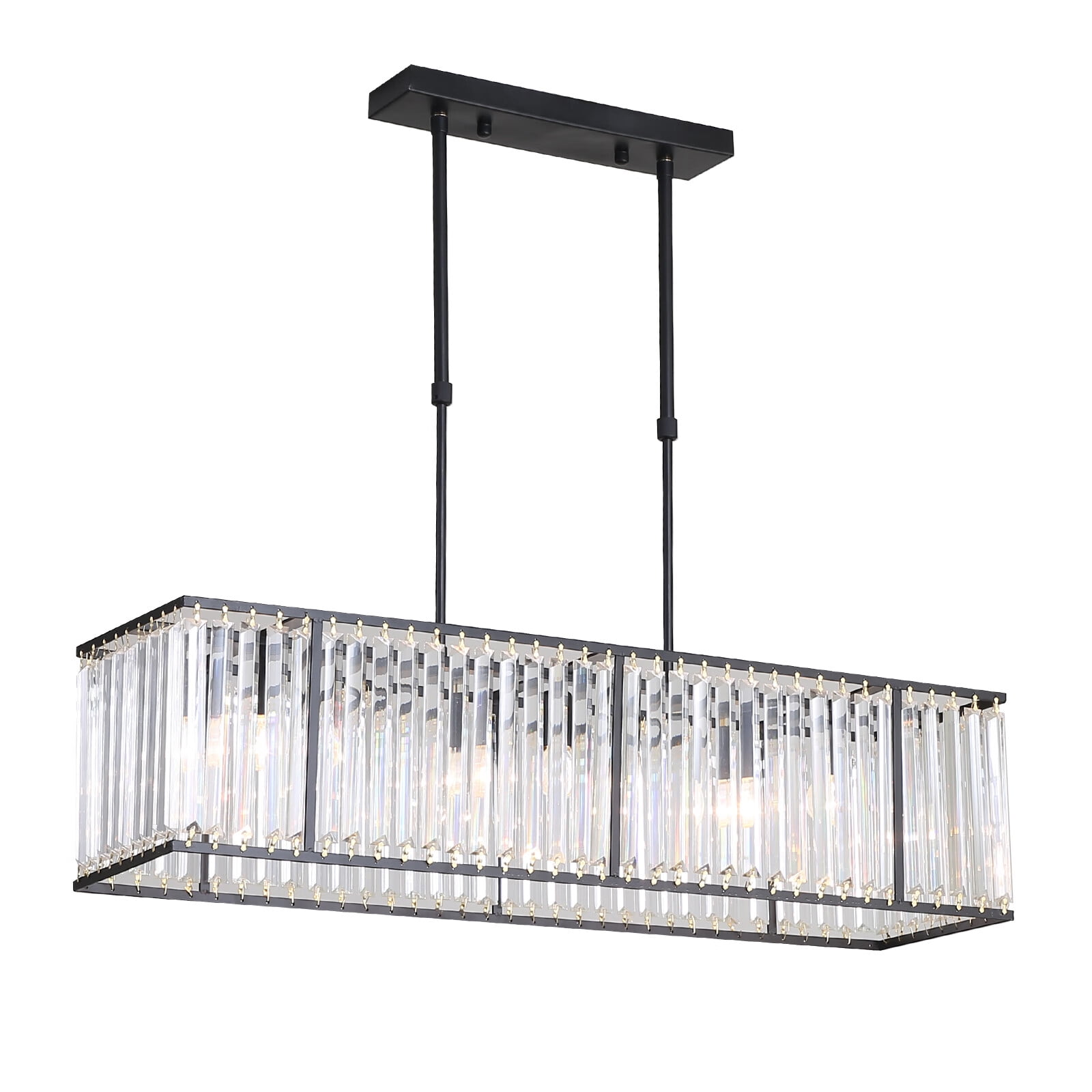 Aiqidi 4 Lights Modern Crystal Chandelier Linear Fringe Pendant Light Rectangular Hanging Lamp Ceiling Lighting Fixture for Kitchen Island Dining Room Living Room Bedroom(L33.5"*W8.6")