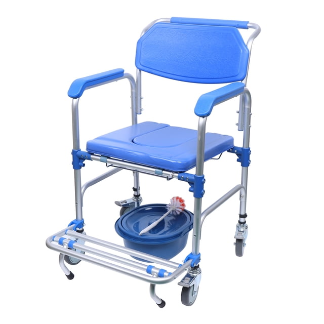 Anqidi 4 in 1 Medical Shower Wheelchair Transport Commode Portable