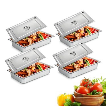 TBvechi 4-Pack Full Size Stainless Steel Steam Table Pans With Lids – 20x12x4 Inch