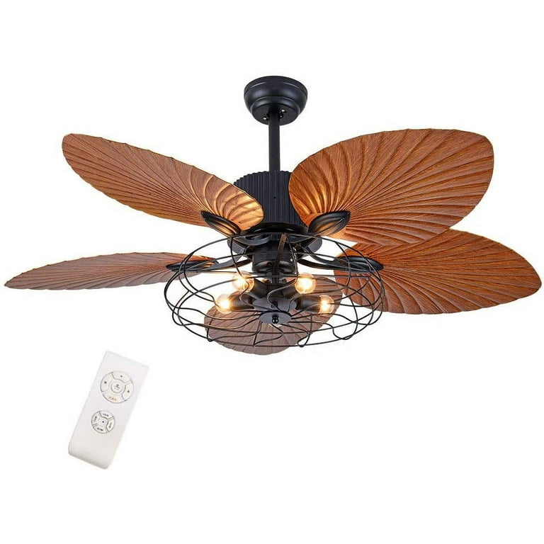 Anqidi 52 Vintage Ceiling Fan Wood Blades Chandelier Light Lamp Fixture Remote Control Com