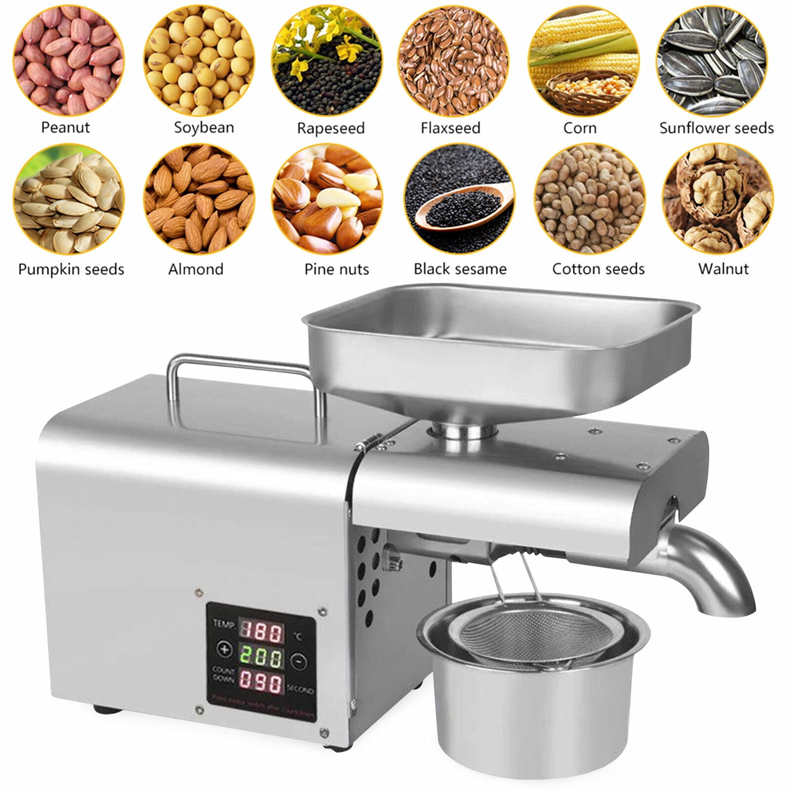 Oil Press Machine, Automatic Household Oil Presser Oil Extractor Organic  Oil Expeller Cold Press Oil Machine for FLaxseed Oil Peanut Oil, 610W with