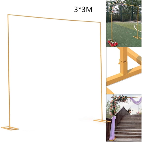 Anqidi 9.84Ft Square Wedding Party Backdrop Arch Stand Gold Metal Props Balloon Flowers Decor Rack