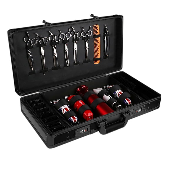 Anqidi Black Barber Tool Travel Case Stylist Hairdressing Toolbox Portable Clipper Trimmer Organizer Suitcase w/Lock