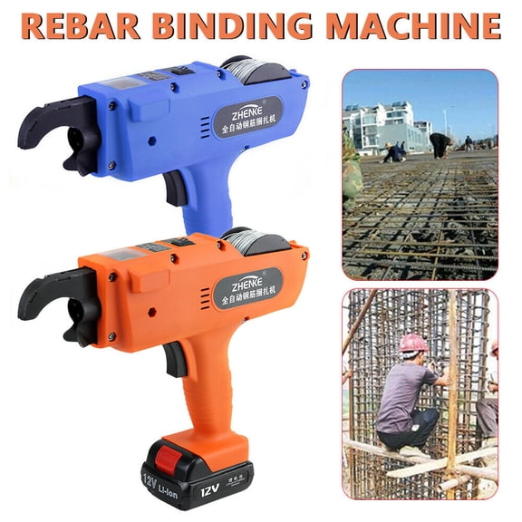 Anqidi Blue/Orange Automatic Rebar Tier Tying Machine Strapping Binding Tool w/Electric+2 Batteries 8-34mm
