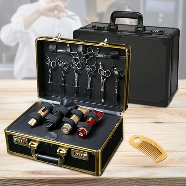 Anqidi Gold/Black Barber Case Stylist Hairdressing Toolbox Clipper Trimmer Organizer Metal Storage Box Portable Suitcase