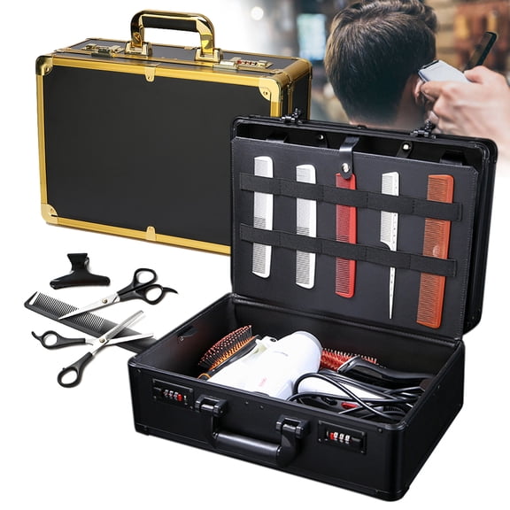 Anqidi Gold/Black Barber Case Stylist Hairdressing Toolbox Clipper Trimmer Organizer Metal Storage Box Portable Suitcase