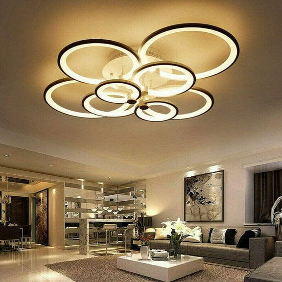 Anqidi LED Dimming Ceiling Light Stepless Modern Acrylic Ring Chandelier for Living Room Bedroom (140W 8 Heads)