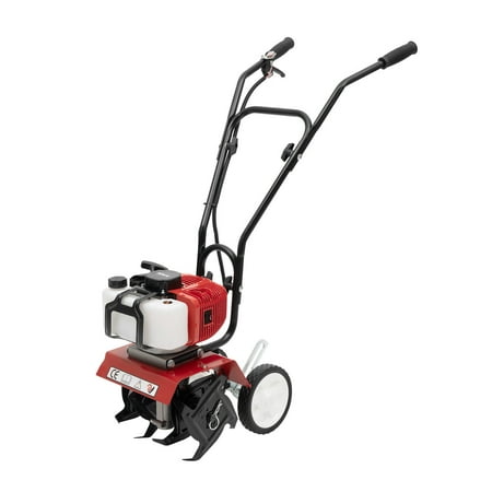 Aiqidi Mini Tiller Cultivator, 52CC 2 Stroke Air-Cooled Gas Powered Rototiller Micro Tillage Ripper Garden Yard Farm Tilling Tool 6500-7000Rpm