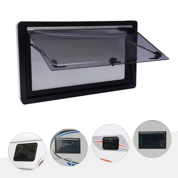 Anqidi RV Caravan Hinged Window 70° External Push Vent Hatch MG16RW Black White 900x500mm (35.43"x19.69")