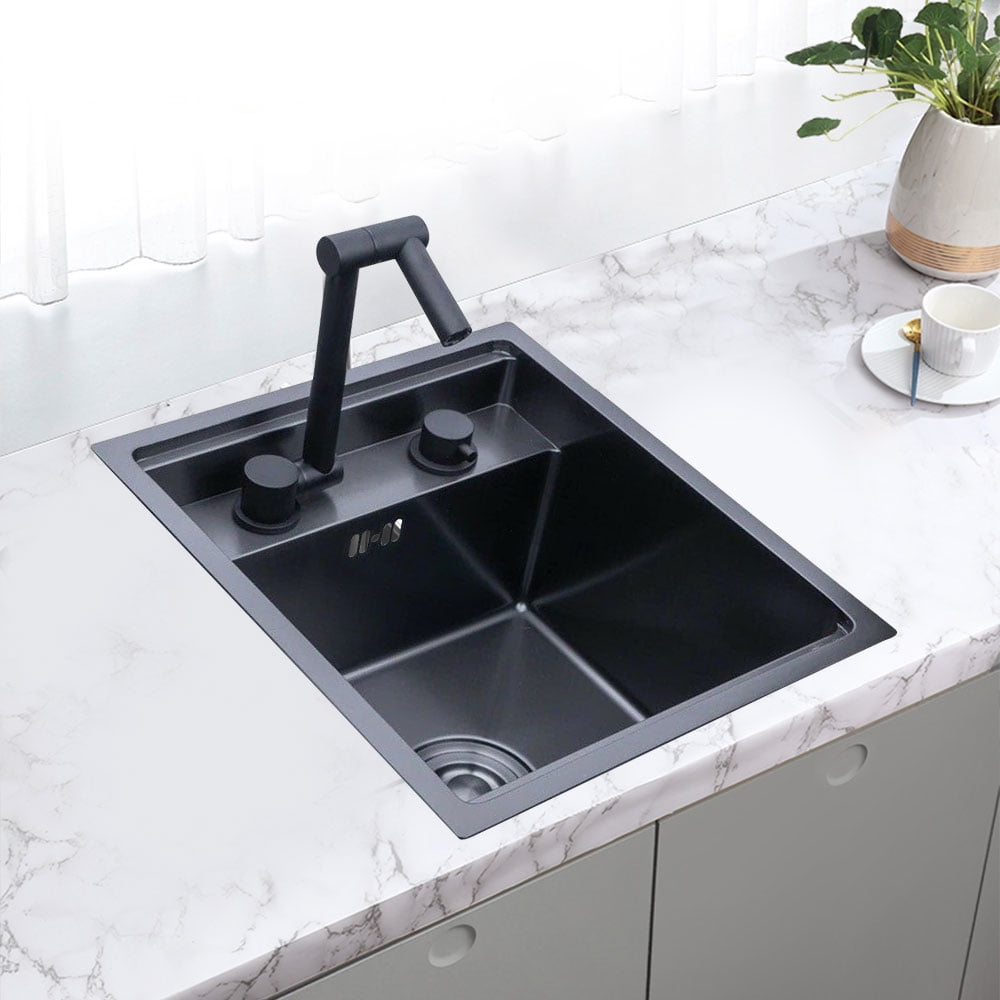 Anqidi Undermount Hidden Kitchen Sink, Covered Stainless Steel Sink Single  Bowl Compartment Utility Sink+Folding Faucet+Drain Pipe