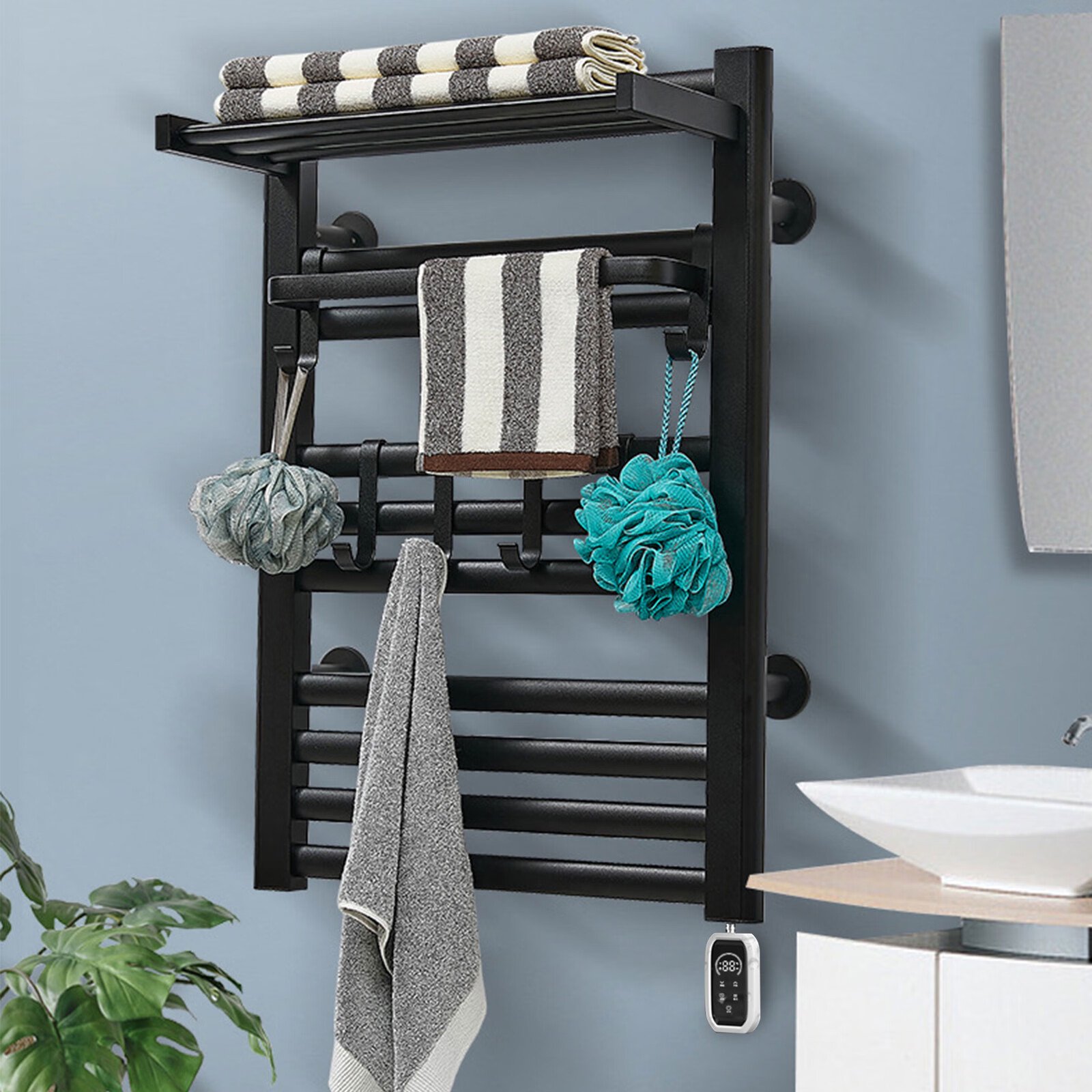 Anqidi Wall Mounted Towel Warmer Stainless Steel Black Intelligent Drying Towel  Rack w/Remote Control Timer 110V - Walmart.com
