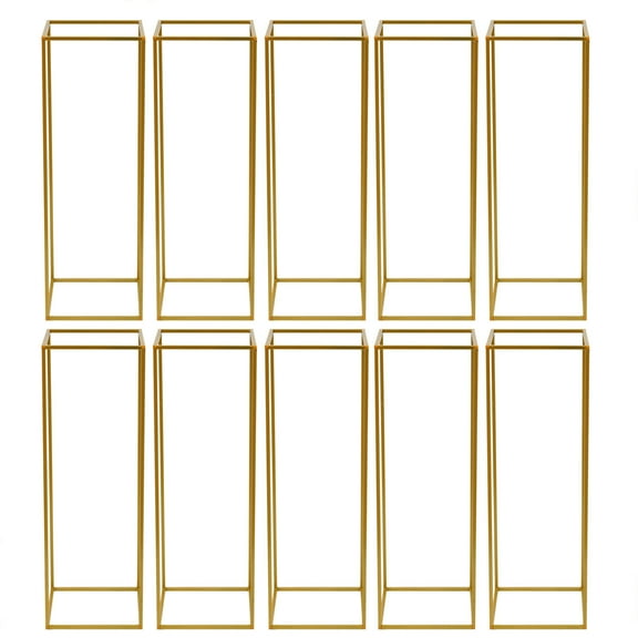 Anqidi Wedding Flower Stand Set, 10Pcs Rectangle Gold Metal Column Rack Wedding Prop Decor Balloon Display Holder (80cm)