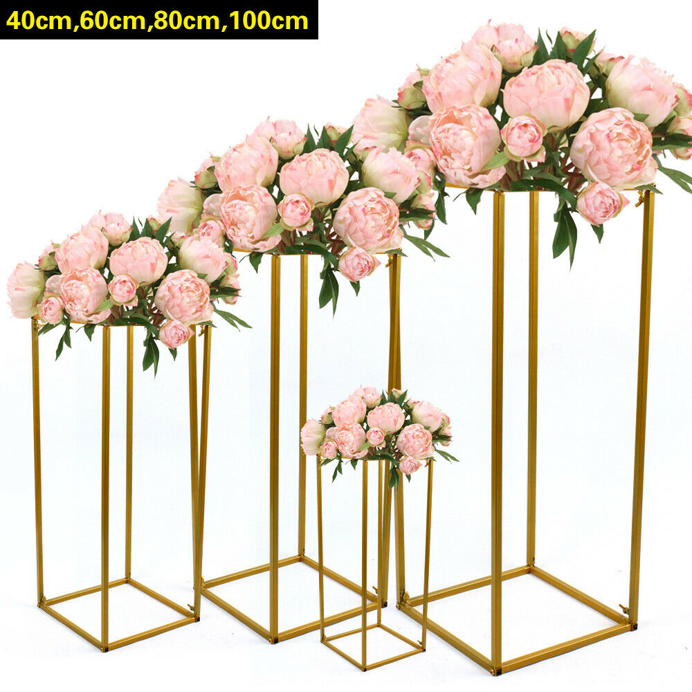 Anqidi Wedding Flower Stand Set, 4Pcs Rectangle Gold Metal Column Rack