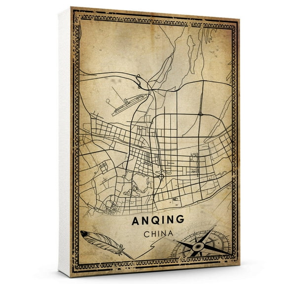 Anqing Vintage Map Prints Canvas, Anging Map City Art Canvas, Canvas, China Map City style vintage Canvas , Canvas Wall Art, Street Map Artwork Canvas