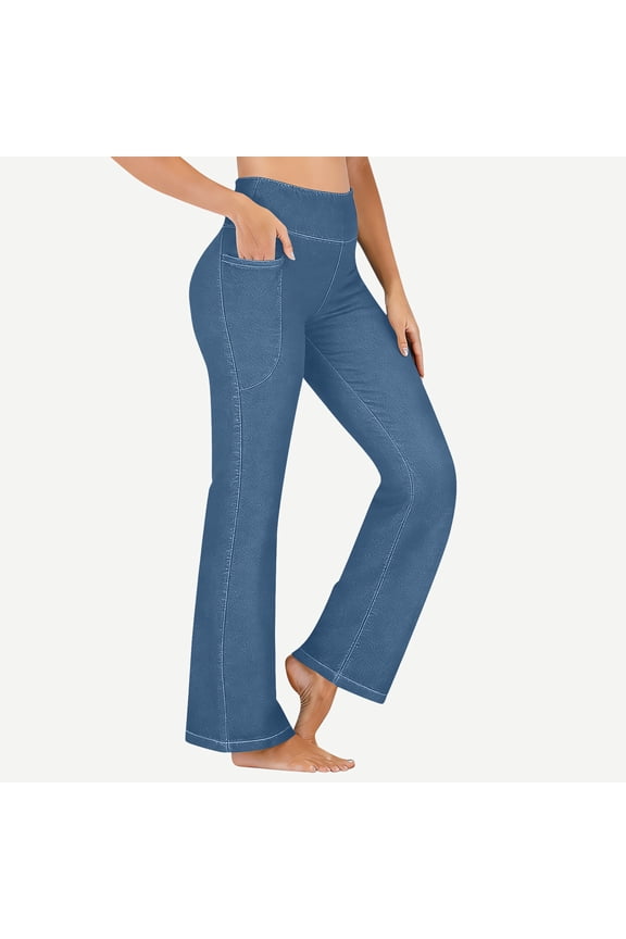 Jeans for Women, Solid Color High Waist Bell Bottom Jeans Flare Stretchy Jeans with Pockets, Daily Fitness Lightweight Comfortable Casual Trendy Leggings Pants
