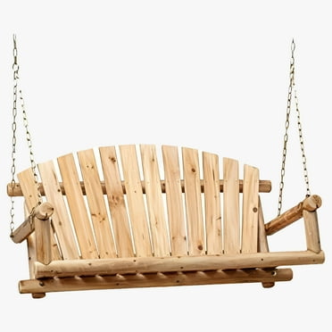 Anraja 800lbs Rustic Hanging Log Porch Swing Wood with Chains 2 seats 4 ft