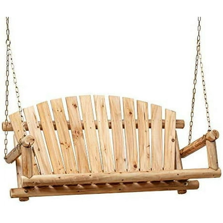 Anraja 800lbs Rustic Hanging Log Porch Swing Wood with Chains 2 seats 4 ft