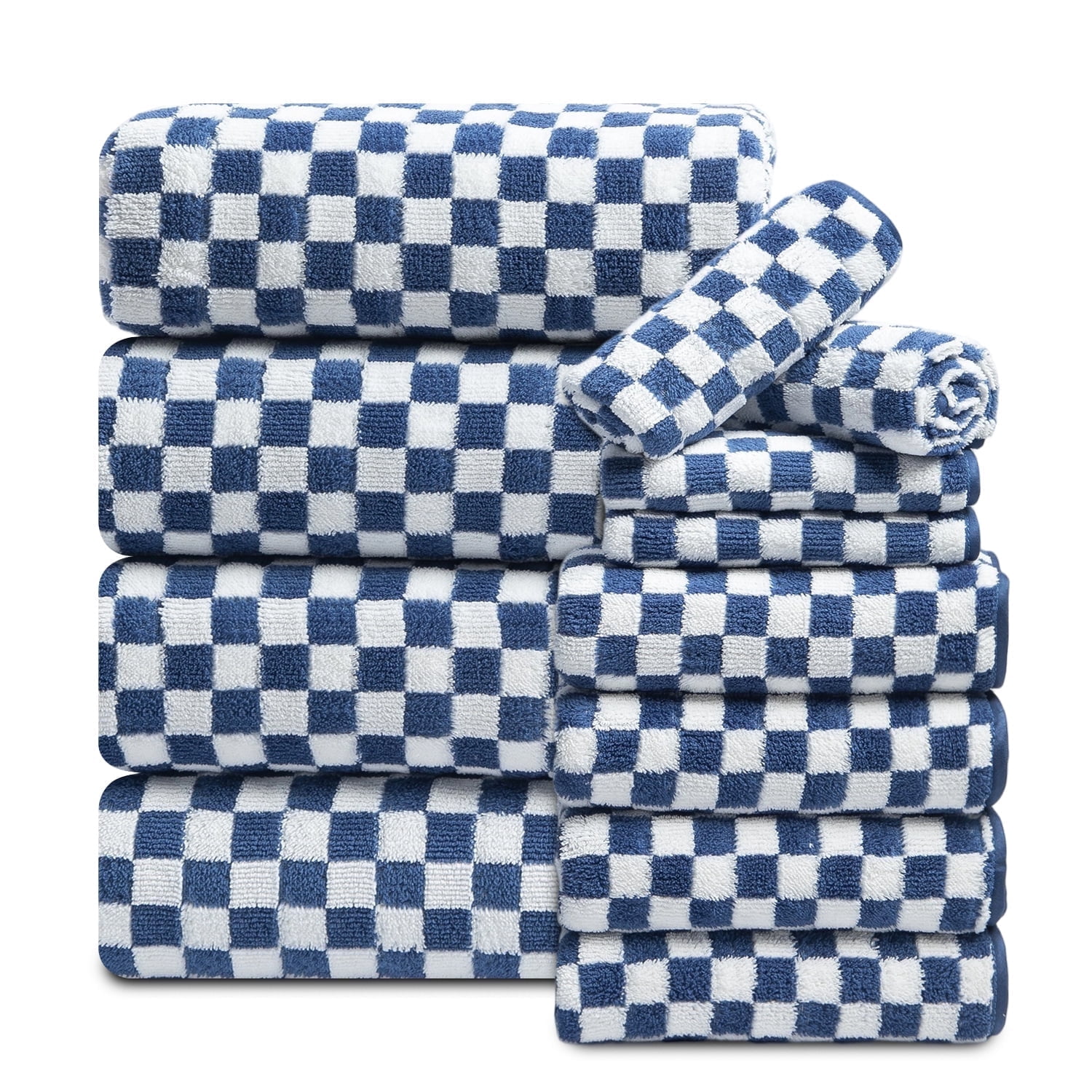 Beartech 12 Piece Microfiber Bath Towel Set:4 Bath Sheet Towels,4 Hand,4 Washcloths Ultra Soft & Absorbent,Quick Dry & Less Lint Shower Towels Set For Bathroom Hotel-Navy Blue