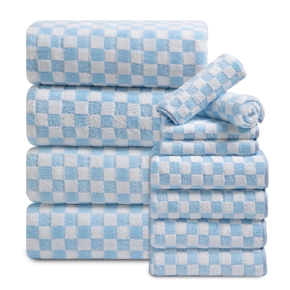 Beartech 12 Piece Microfiber Bath Towel Set:4 Bath Sheet Towels,4 Hand,4 Washcloths Ultra Soft & Absorbent,Quick Dry & Less Lint Shower Towels Set For Bathroom Hotel-Light Blue
