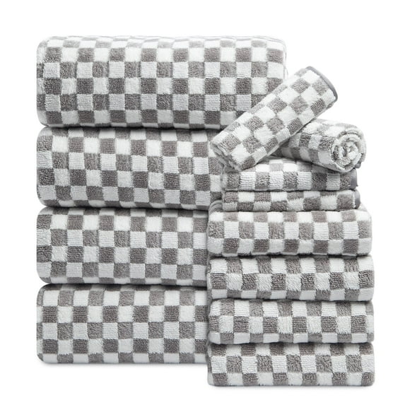 Beartech 12 Piece Microfiber Bath Towel Set:4 Bath Sheet Towels,4 Hand,4 Washcloths Ultra Soft & Absorbent,Quick Dry & Less Lint Shower Towels Set For Bathroom Hotel-Gray
