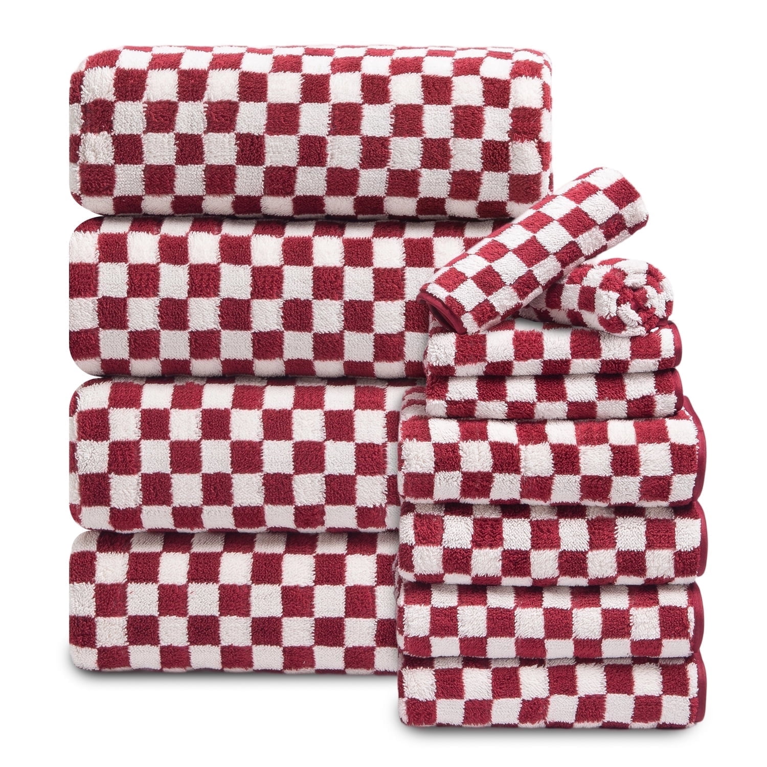 Beartech 12 Piece Microfiber Bath Towel Set:4 Bath Sheet Towels,4 Hand,4 Washcloths Ultra Soft & Absorbent,Quick Dry & Less Lint Shower Towels Set For Bathroom Hotel-Burgundy