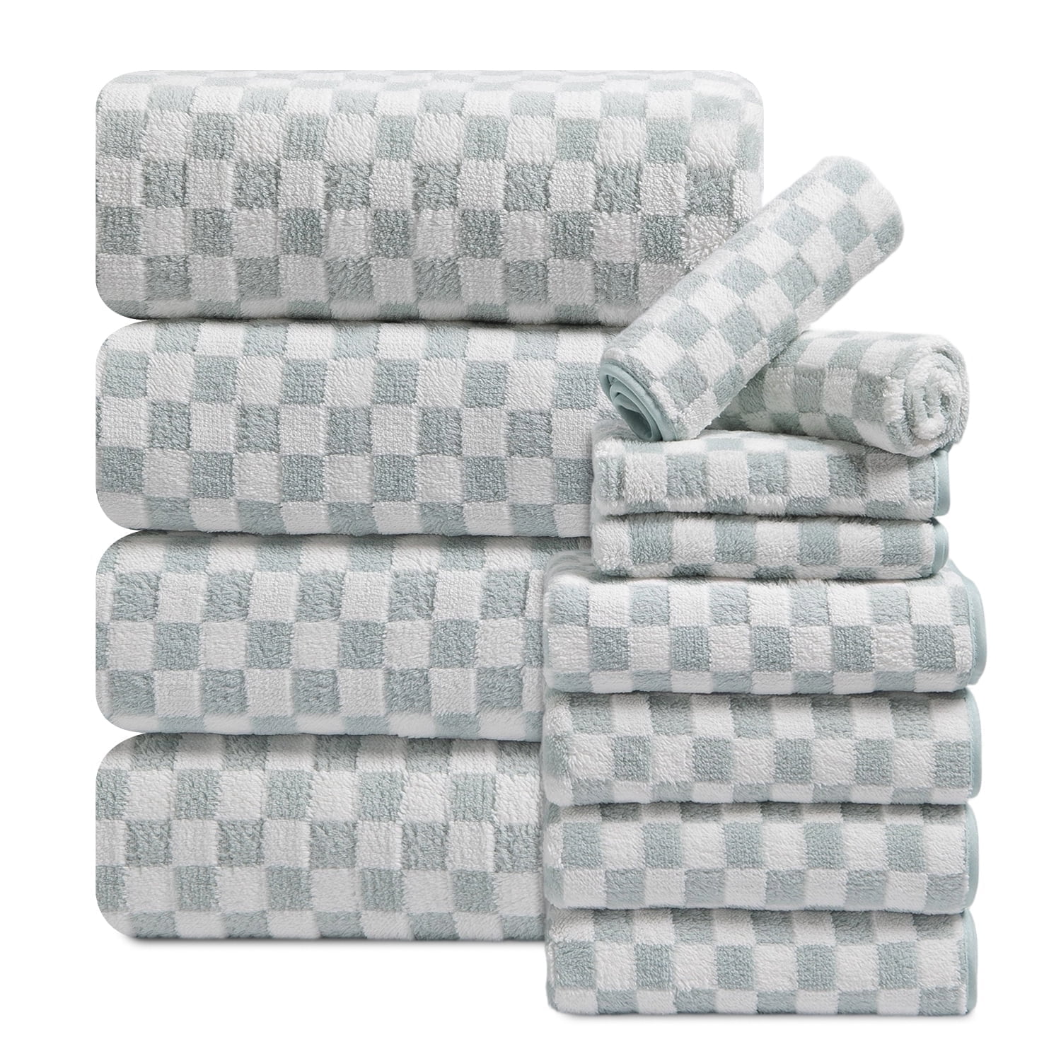 Beartech 12 Piece Microfiber Bath Towel Set:4 Bath Sheet Towels,4 Hand,4 Washcloths Ultra Soft & Absorbent,Quick Dry & Less Lint Shower Towels Set For Bathroom Hotel-Mint Green