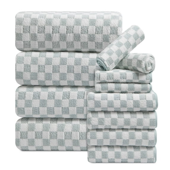 Beartech 12 Piece Microfiber Bath Towel Set:4 Bath Sheet Towels,4 Hand,4 Washcloths Ultra Soft & Absorbent,Quick Dry & Less Lint Shower Towels Set For Bathroom Hotel-Mint Green