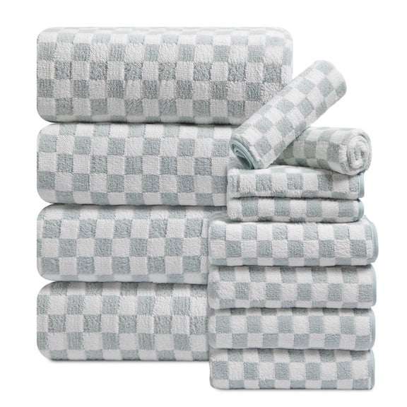 Beartech 12 Piece Microfiber Bath Towel Set:4 Bath Sheet Towels,4 Hand,4 Washcloths Ultra Soft & Absorbent,Quick Dry & Less Lint Shower Towels Set For Bathroom Hotel-Mint Green