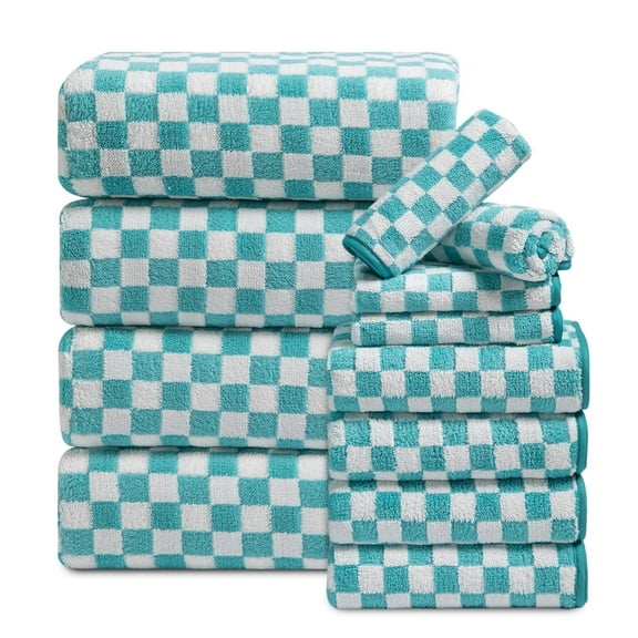 Beartech 12 Piece Microfiber Bath Towel Set:4 Bath Sheet Towels,4 Hand,4 Washcloths Ultra Soft & Absorbent,Quick Dry & Less Lint Shower Towels Set For Bathroom Hotel-Sea Blue