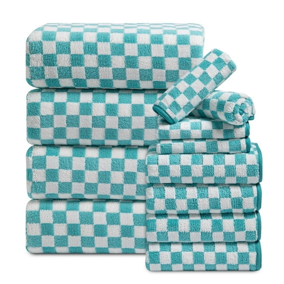 Beartech 12 Piece Microfiber Bath Towel Set:4 Bath Sheet Towels,4 Hand,4 Washcloths Ultra Soft & Absorbent,Quick Dry & Less Lint Shower Towels Set For Bathroom Hotel-Sea Blue