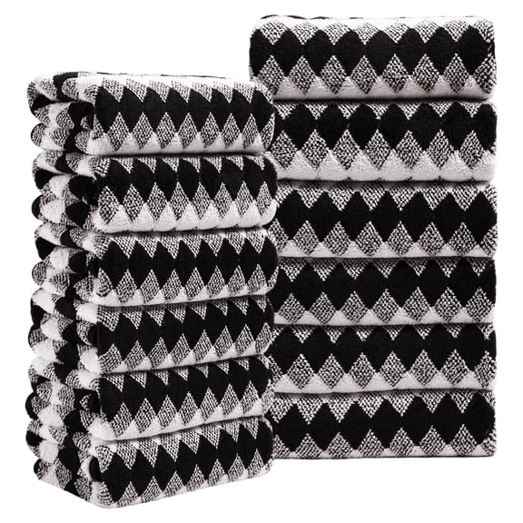 Beartech 12 Piece Hand Towel Set, Ultra Soft 16"x31" and Highly Absorbent Microfiber 600GSM Quick Dry Plush Towels for Bathroom,kitchen-Black