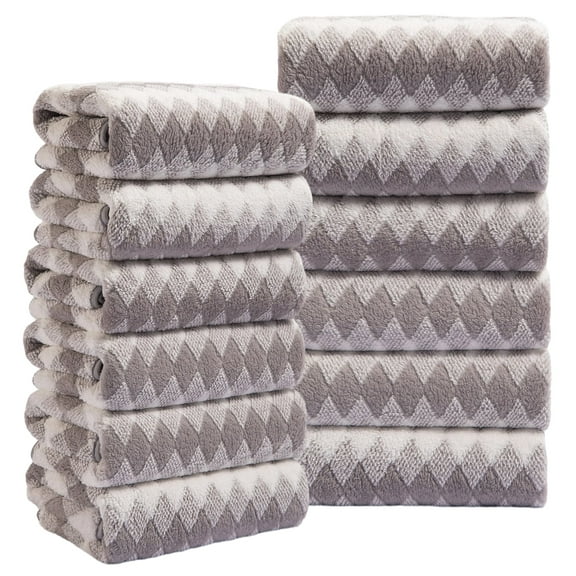 Beartech 12 Piece Hand Towels Set,Microfiber & Less Lint Bathroom Hand Towels, Ultra Soft And Highly Absorbent 600GSM Quick Dry Bath Towels For Bathroom,Gym,Hotal,Spa,Travel-Light Gray