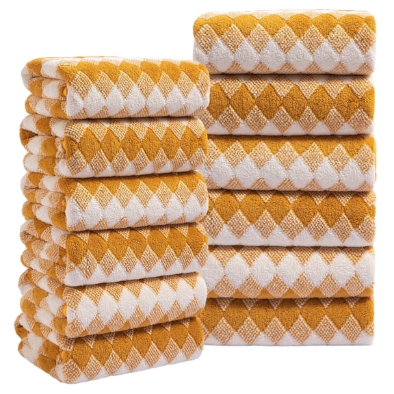 Beartech 12 Piece Hand Towel Set, Ultra Soft and Highly Absorbent Microfiber Towels 600GSM Quick Dry 16"x32" Hand Towels For Bathroom,kitchen-Dark Yellow