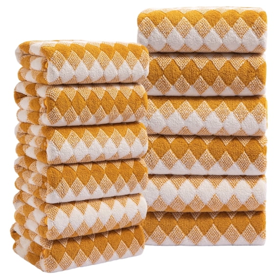 Beartech 12 Piece Hand Towels Set,Microfiber & Less Lint Bathroom Hand Towels, Ultra Soft And Highly Absorbent 600GSM Quick Dry Bath Towels For Bathroom,Gym,Hotal,Spa,Travel-Dark Yellow