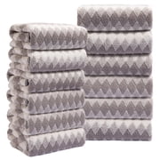 Beartech 12 Piece Hand Towel Set, Ultra Soft 16"x31" and Highly Absorbent Microfiber 600GSM Quick Dry Plush Towels for Bathroom,Kitchen-Light Gray