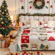 Beartech 3Pcs Christmas Quilt Set Queen Size Christmas Bedding Set Xmas Decor Gift Microfiber Quilts Cover Soft Holiday Bedding Bedspread Set with 1 Quilt & 2 Pillowshams