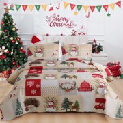 Beartech 3Pcs Christmas Quilt Set Twin Size Christmas Bedding Set Xmas Decor Gift Microfiber Quilts Cover Soft Holiday Bedding Bedspread Set with 1 Quilt & 2 Pillowshams