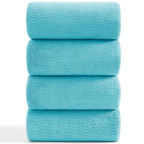 Beartech 4 Pack Extra Large 35"x70" Bath Towels Soft Plush 600 Gsm Microfiber Highly Absorbent Quick Dry Oversized Towels-Ocean Blue