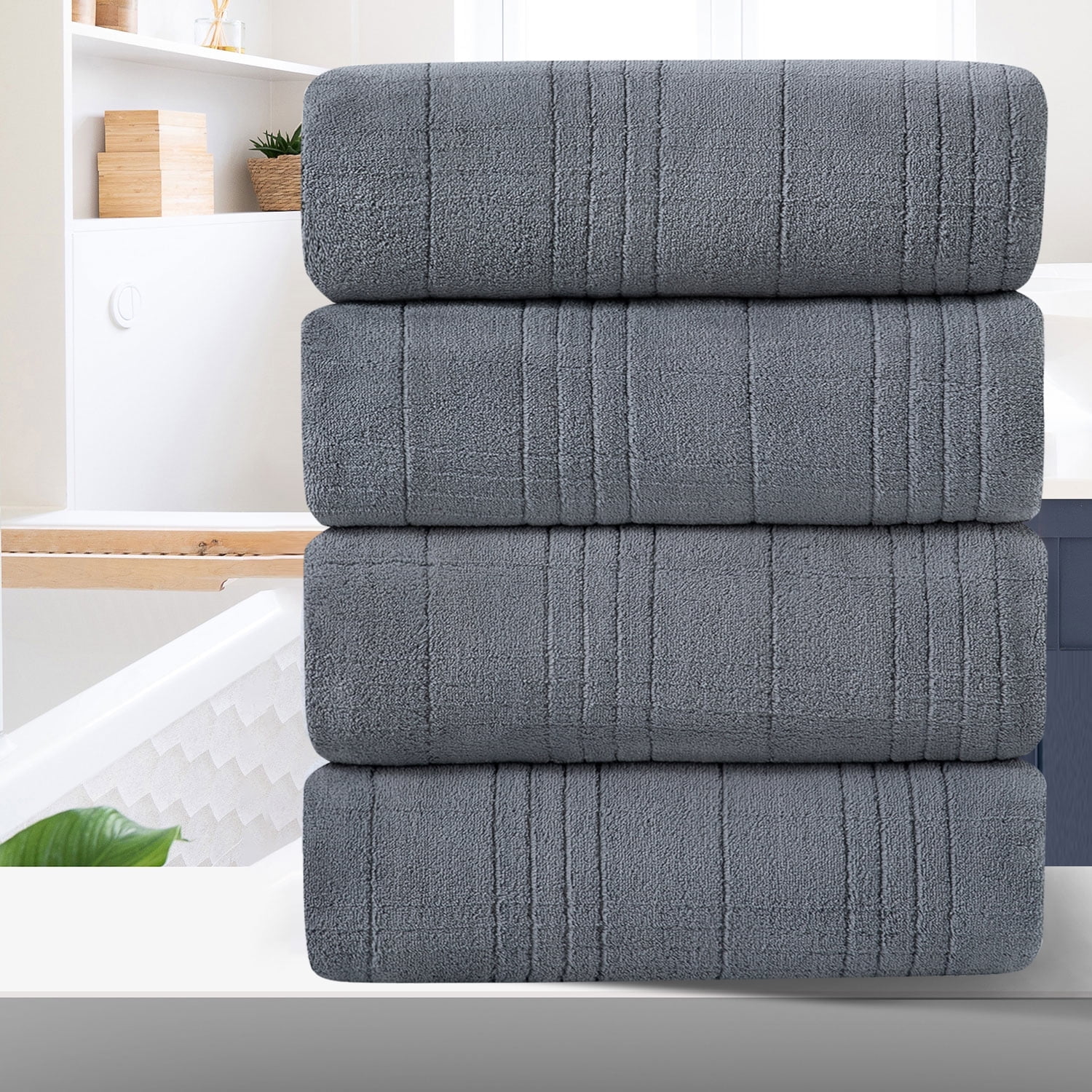 Anray Home 4 Piece Gray Microfiber Bath Towel Set 35" x 71" Oversized Bath Sheet Towels