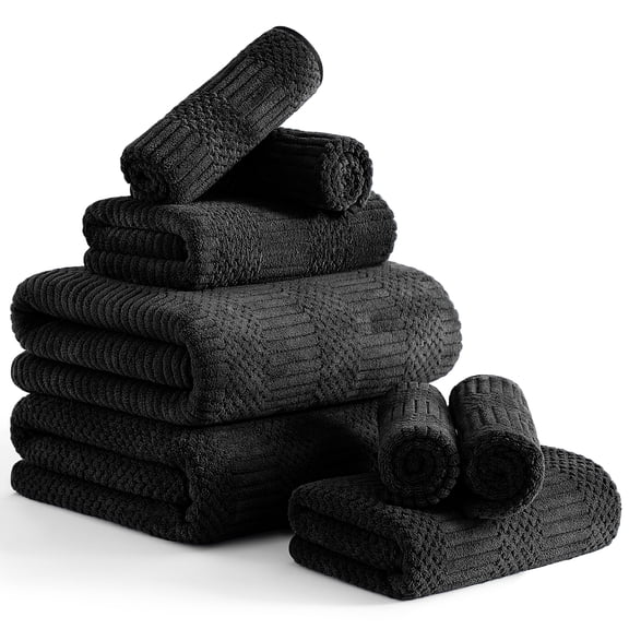 Beartech 8 Piece Microfiber Bath Towel Set,700GSM Quick Dry & Less Lint, 2 Oversized Bath Towels, 2 Towels & 4 Washcloths,Highly Absorbent,Ultra Soft Shower Towel For Bathroom Hotel-Black
