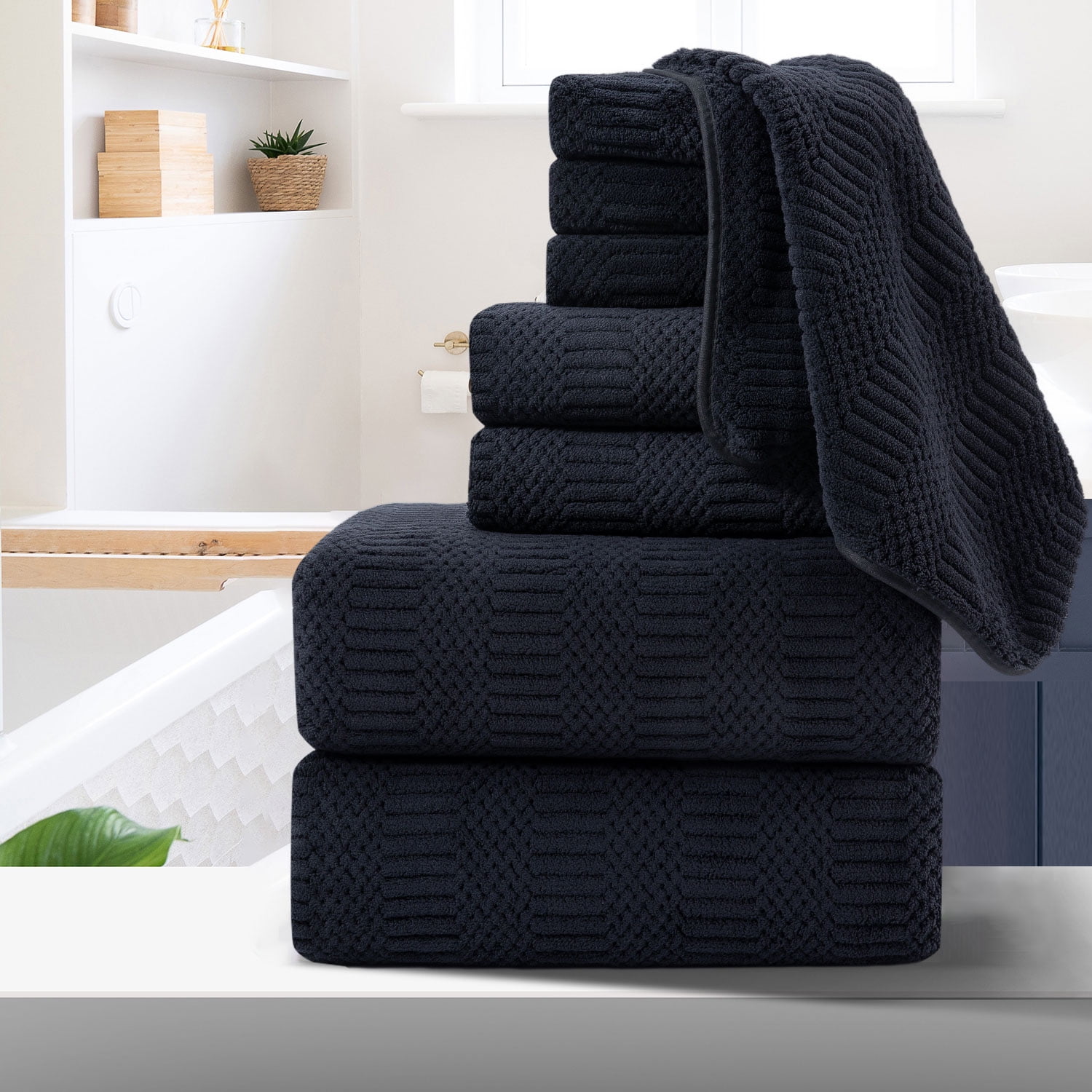 Anray Home 8 Piece 700GSM Microfiber Oversized Bathroom Black Bath Towel Set 2 Bath Towels 2 Towels & 4 Washcloths