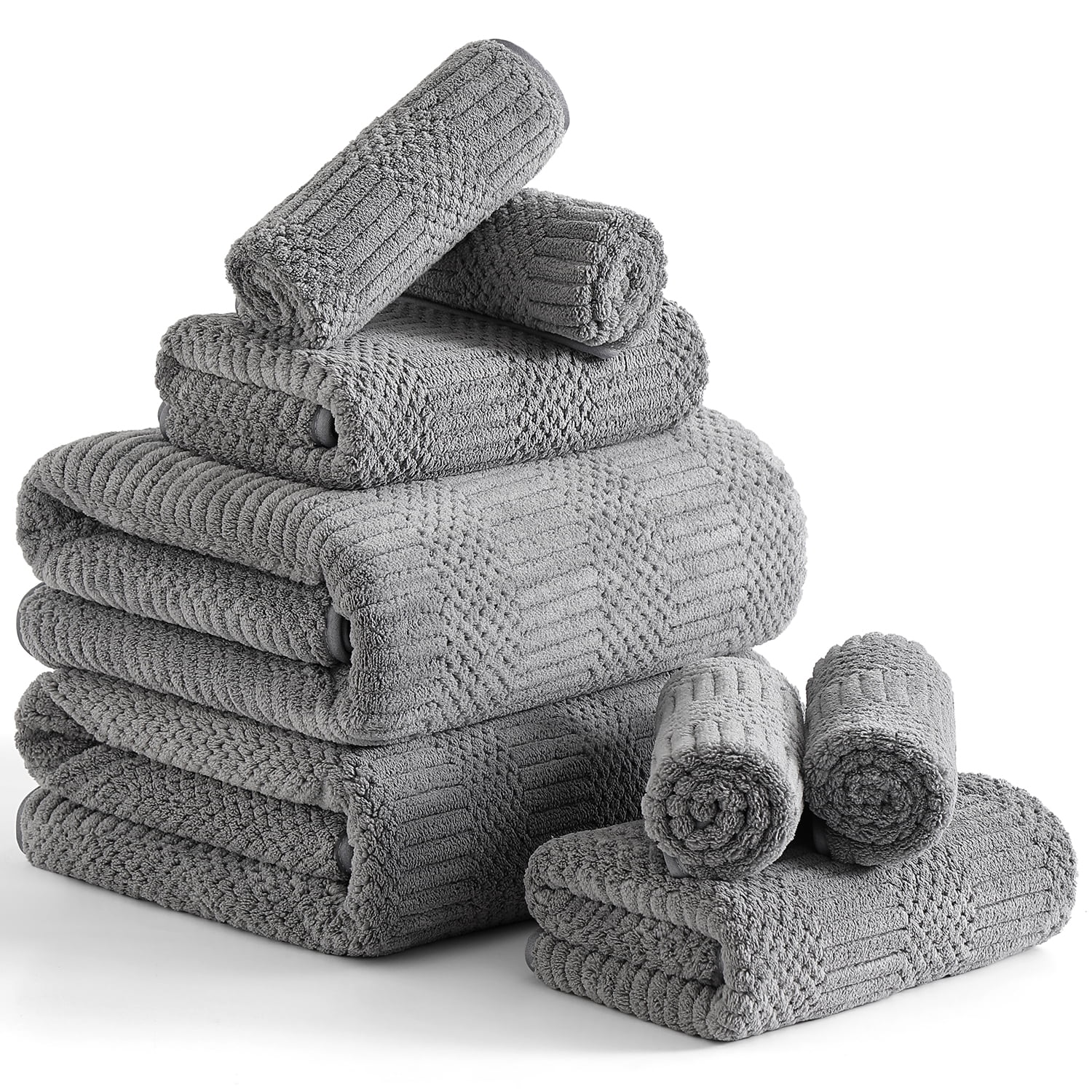 Beartech 8 Piece Microfiber Bath Towel Set,700GSM Quick Dry & Less Lint, 2 Oversized Bath Towels, 2 Towels & 4 Washcloths,Highly Absorbent,Ultra Soft Shower Towel For Bathroom Hotel-Dark Gray
