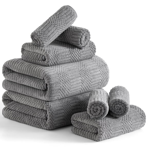 Beartech 8 Piece Microfiber Bath Towel Set,700GSM Quick Dry & Less Lint, 2 Oversized Bath Towels, 2 Towels & 4 Washcloths,Highly Absorbent,Ultra Soft Shower Towel For Bathroom Hotel-Dark Gray