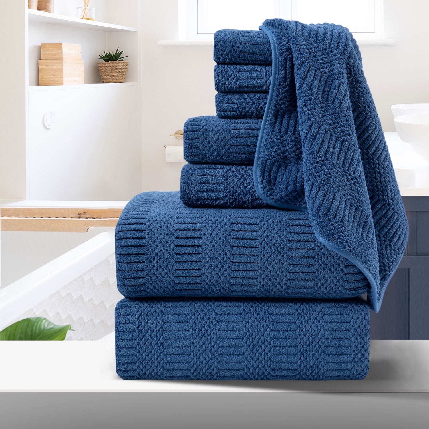 Anray Home 8 Piece 700GSM Microfiber Oversized Bathroom Navy Blue Bath ...